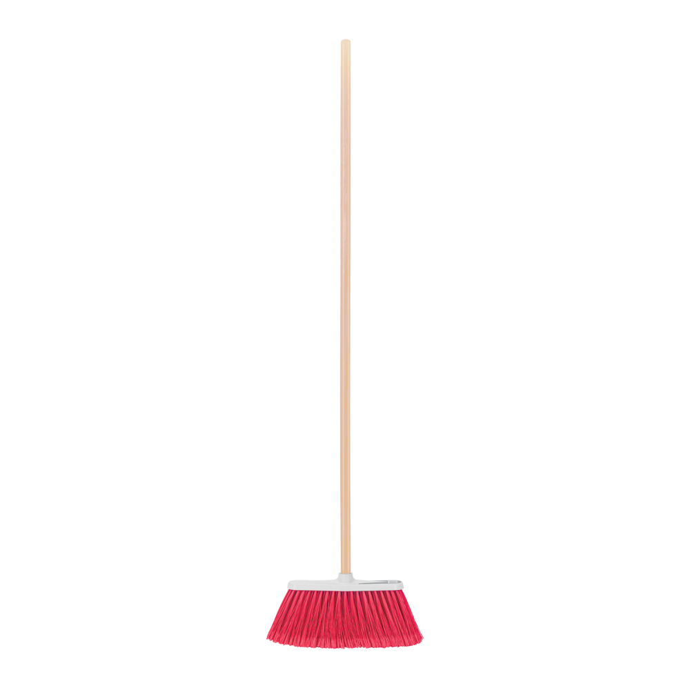 Escoba mediana tipo cepillo, cerdas de PVC, bastón de madera ES-200C