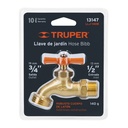 Llave p/manguera, de latón 140g, 1/2', blíster, TRUPER LLJ-140B