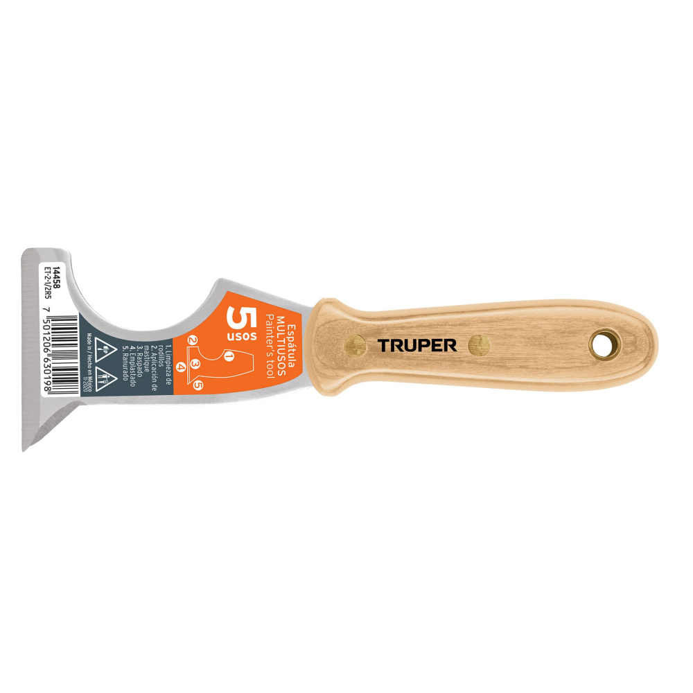 Espátula 2-3/8' de 5 usos con mango de madera, TRUPER ET-2-1/2R5