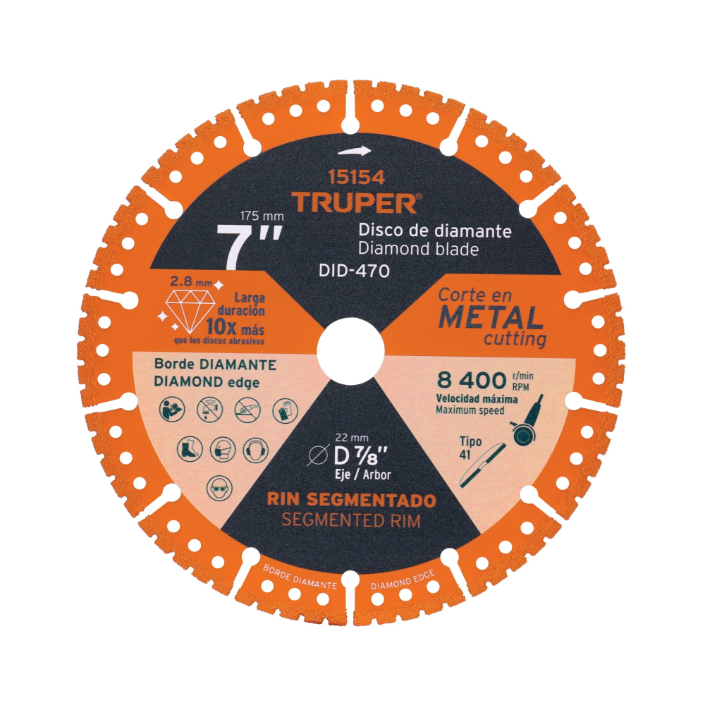 Disco de diamante de 7' x 2.8 mm, corte de metal, TRUPER DID-470