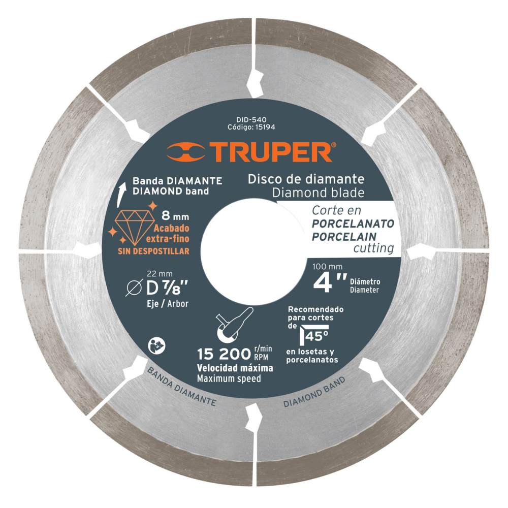 Disco de diamante de 4' x 1.3 mm, corte de porcelanato DID-540