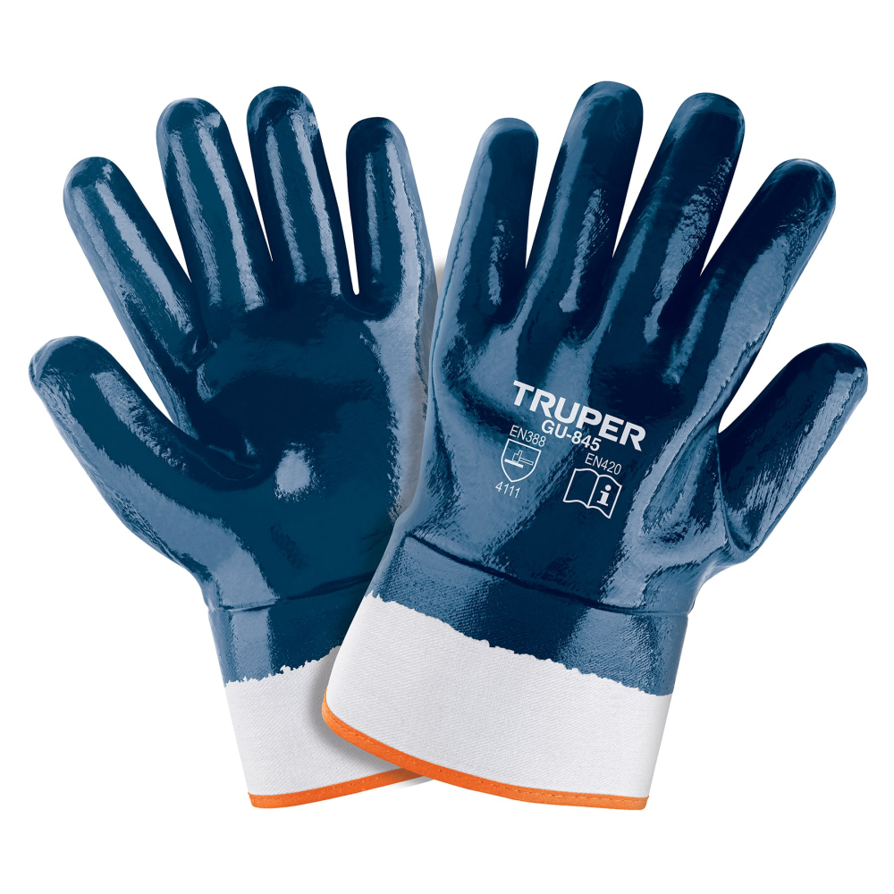 Guantes de algodón recubiertos de nitrilo, puño de seguridad GU-845