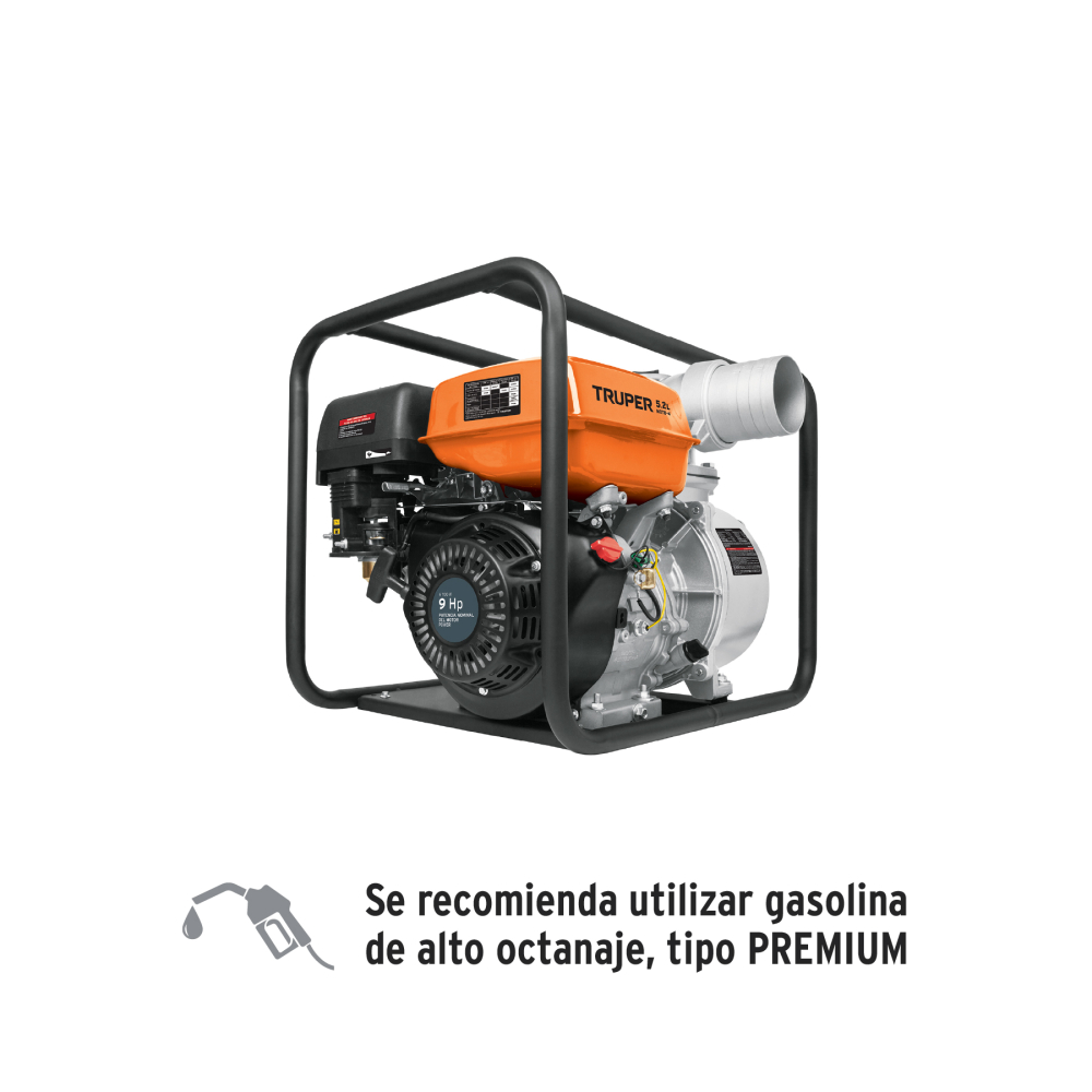 Motobomba autocebante 4'x4', gasolina 9HP, agrícola, TRUPER MOTB-4