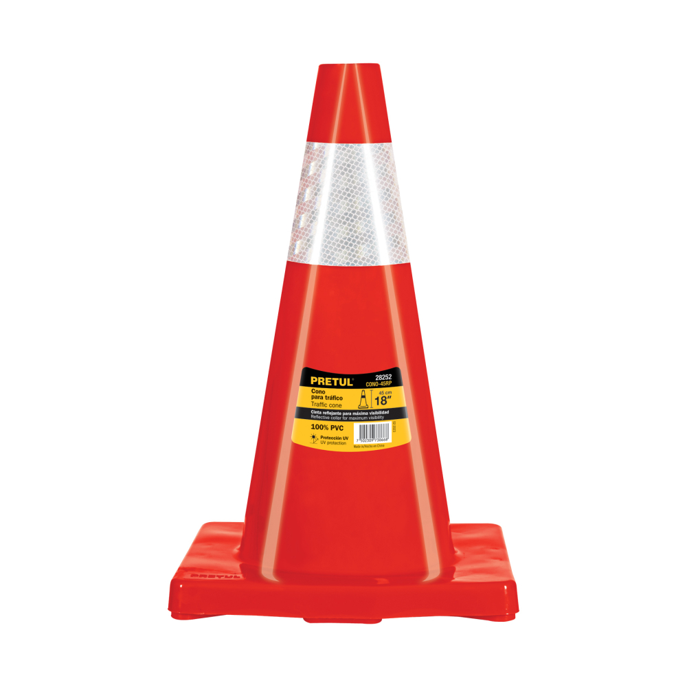 Cono de precaución de 45 cm de PVC con reflejante, PRETUL CONO-45RP