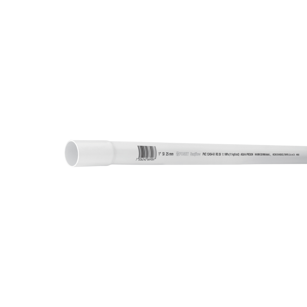 Tubo de 1' PVC hidráulico RD 26, 3m, 0.6kg, FOSET PVC-103