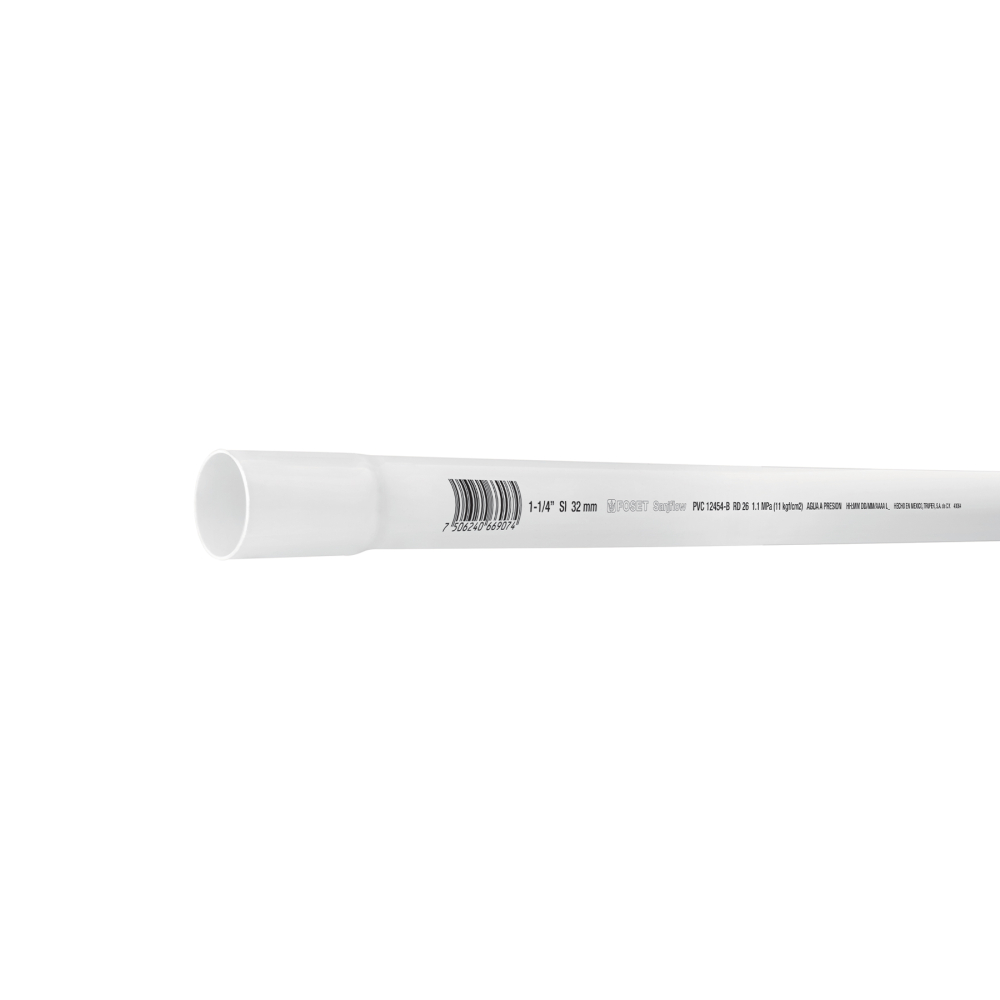 Tubo de 1-1/4' PVC hidráulico RD 26, 3m, 0.9kg, FOSET PVC-104