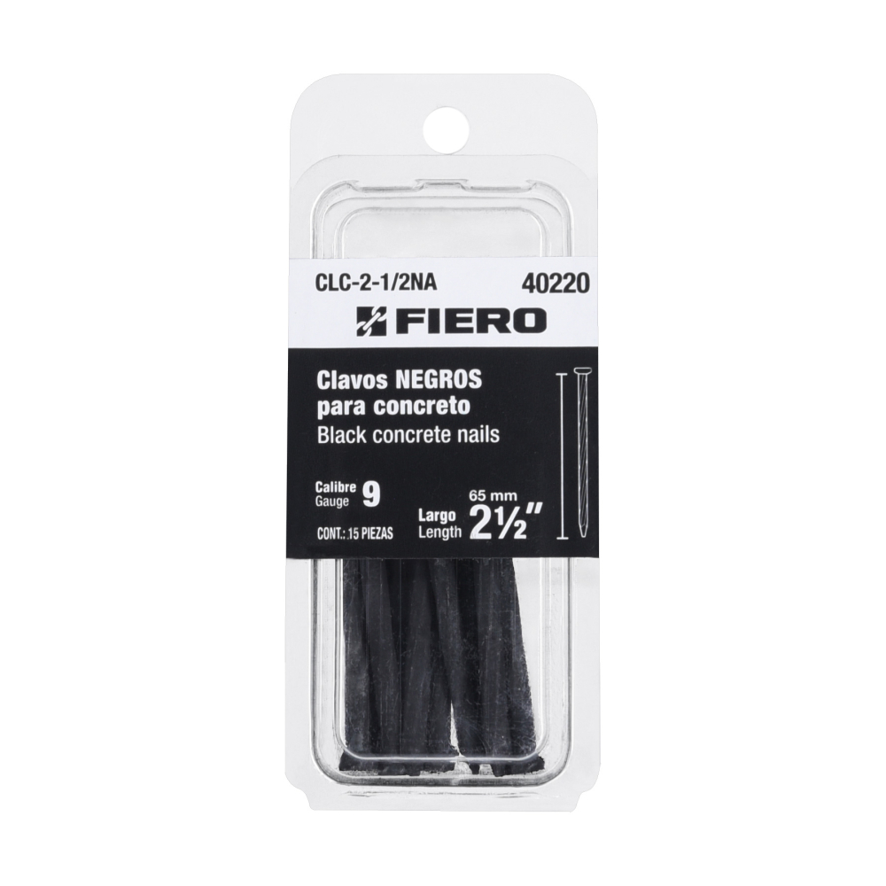 Blíster con 15 clavos negros para concreto 2-1/2', FIERO CLC-2-1/2NA