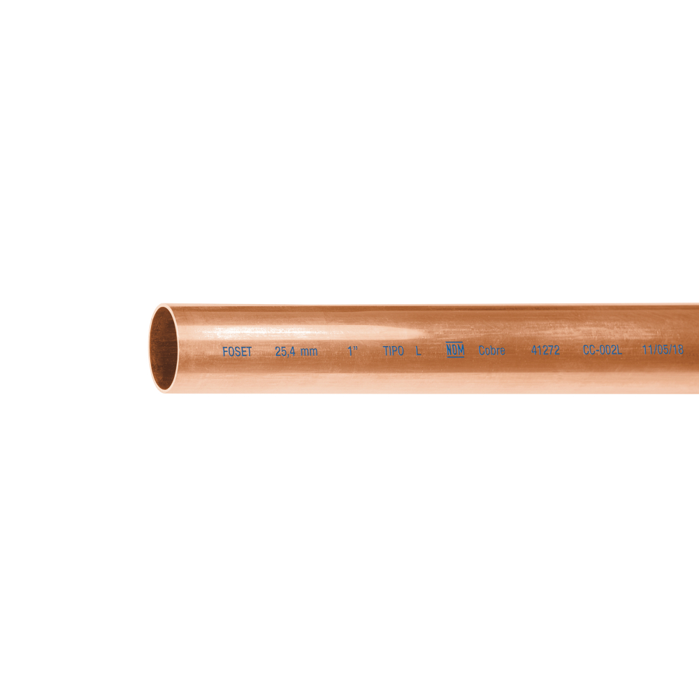 Tubo rígido de cobre 1' tipo 'L', 3m, 2.9kg, FOSET CC-003L