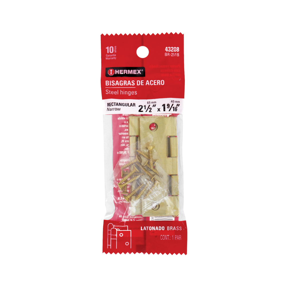 Bolsa 2 bisagras rectangulares 2-1/2 x 1-5/8' acero latonado BR-251B