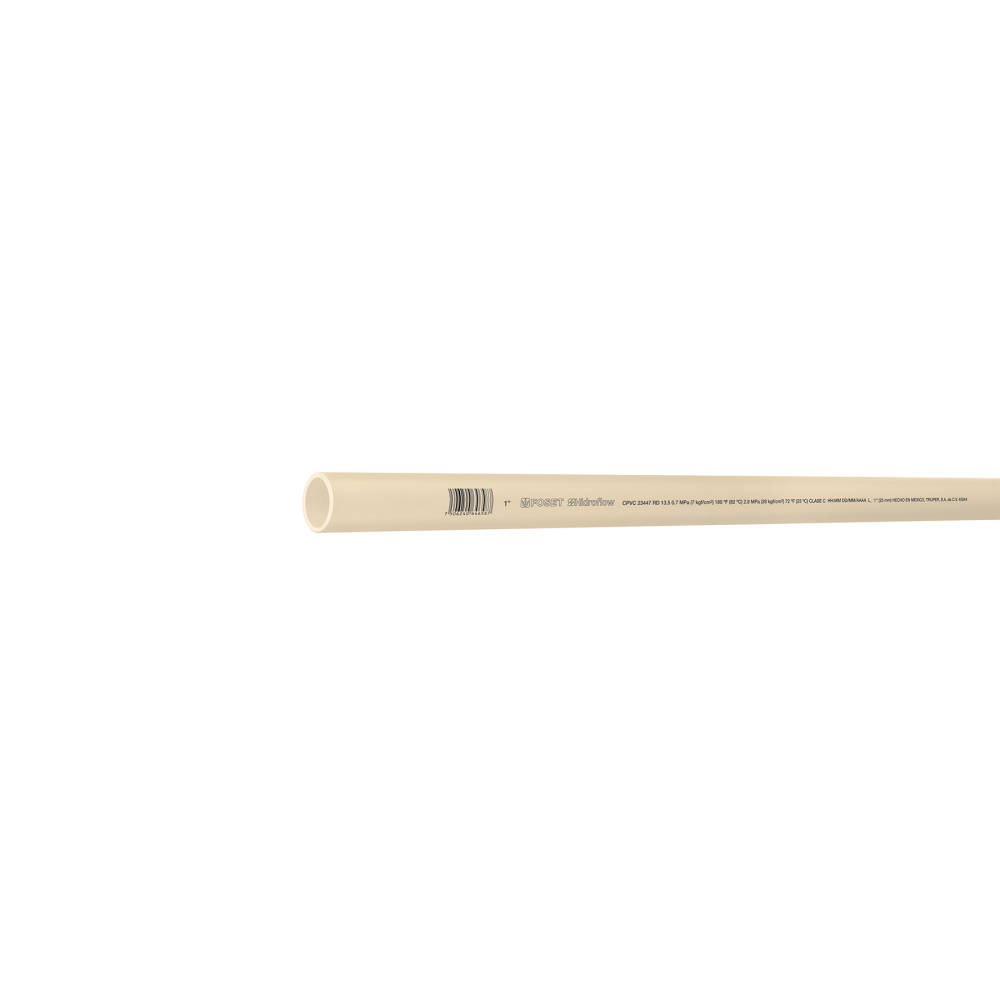 Tubo de 1' CPVC hidráulico RD 13.5, 1', 3m, 0.8kg, FOSET CPVC-003