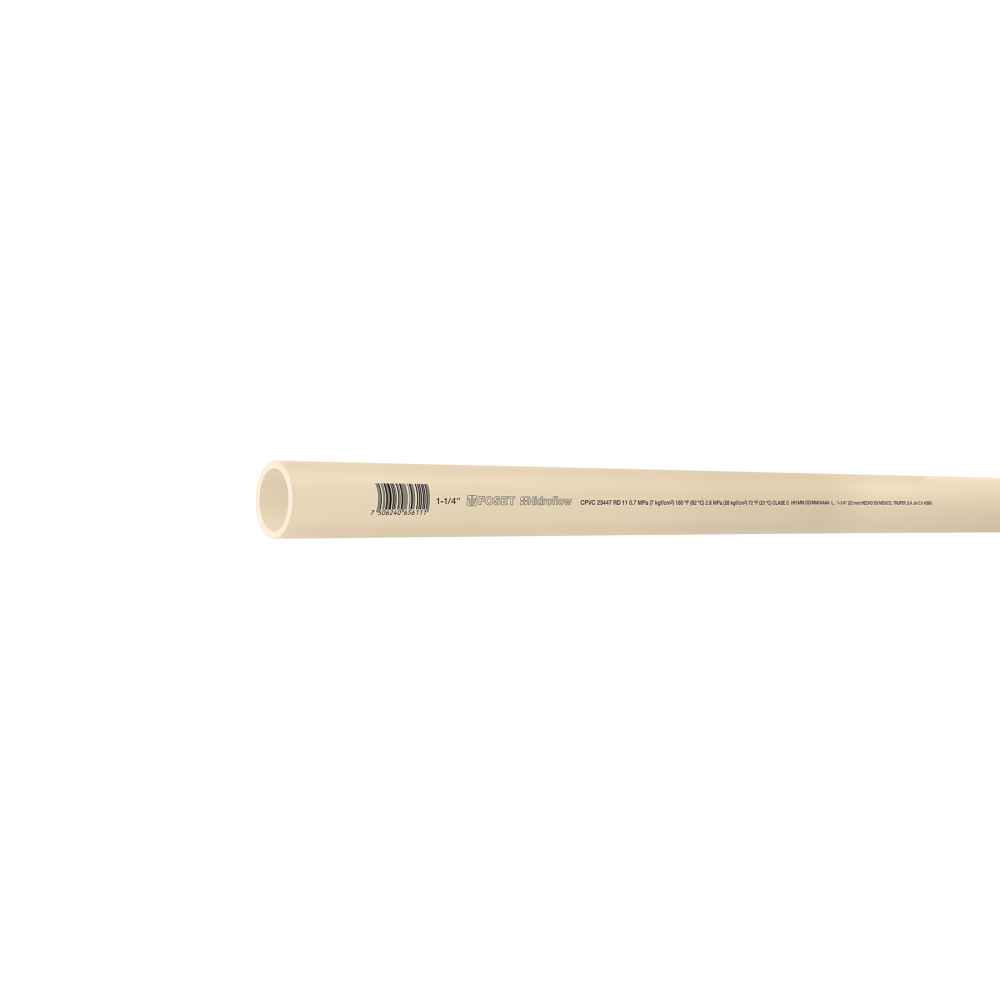 Tubo de 1-1/4' CPVC hidráulico RD 11, 3m, 1.5kg, FOSET CPVC-004