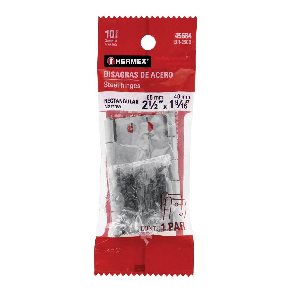 Bolsa 2 bisagras rectangulares 2-1/2 x 1-5/8', acero natural BR-250B