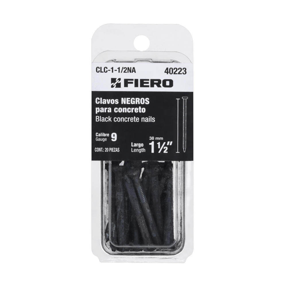 Blíster con 20 clavos negros para concreto 1-1/2', FIERO CLC-1-1/2NA