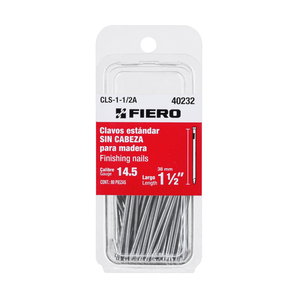 Blíster con 80 clavos estándar 1-1/2' sin cabeza, FIERO CLS-1-1/2A
