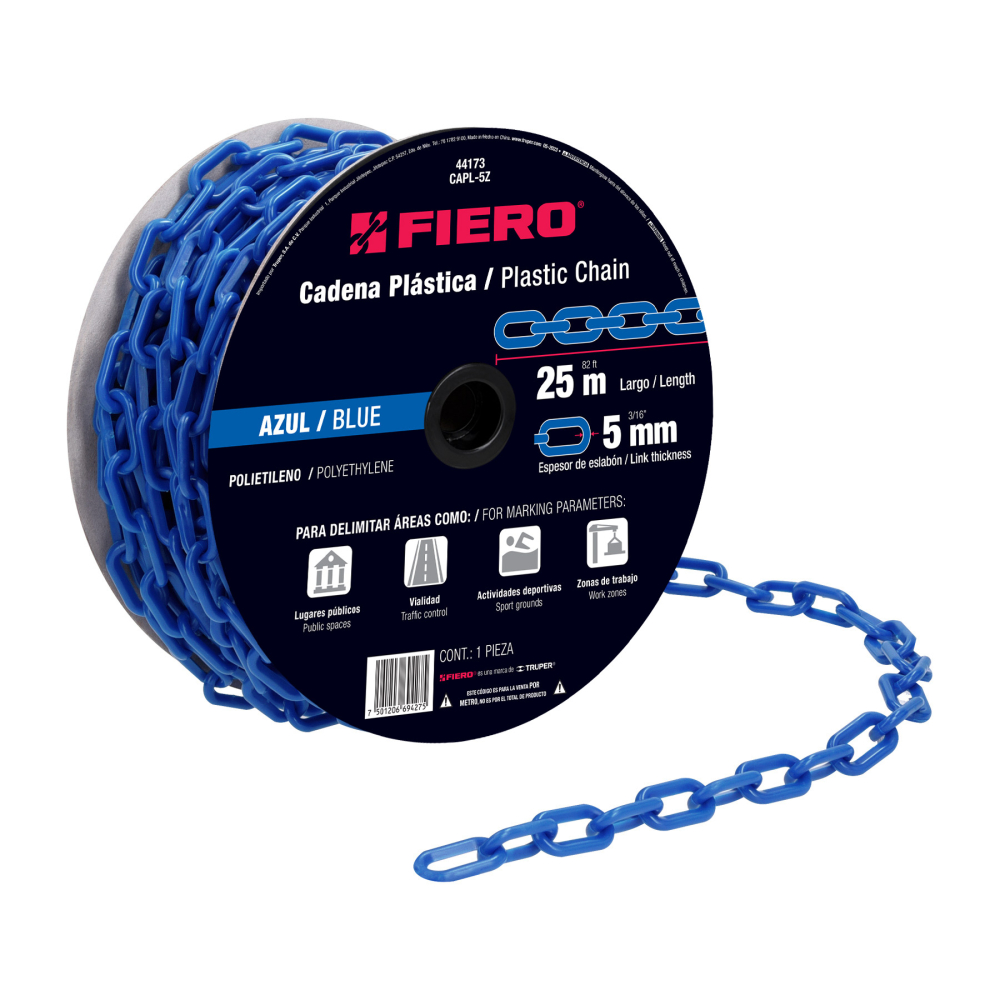 Metro de cadena de 5 mm de plástico azul, carrete de 25 m CAPL-5Z