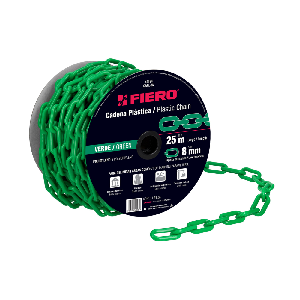 Metro de cadena de 8 mm de plástico verde, carrete de 25 m CAPL-8V