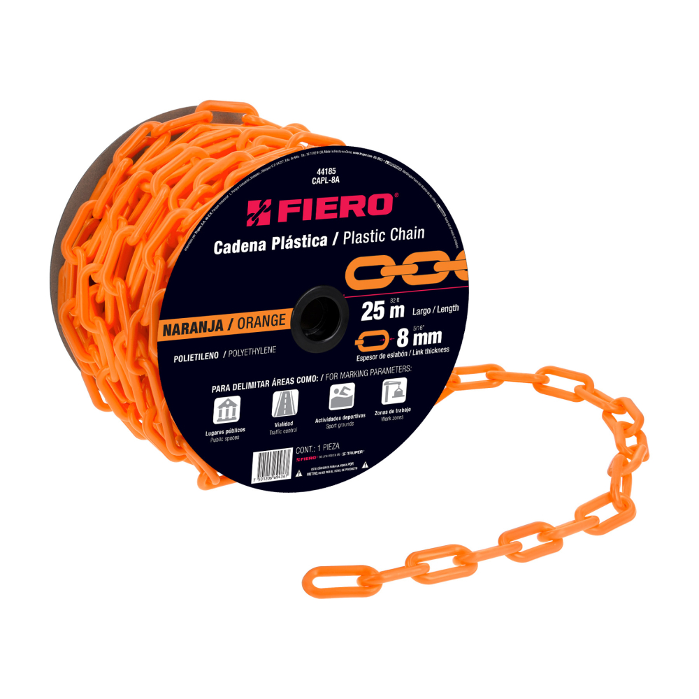Metro de cadena de 8 mm de plástico naranja, carrete de 25 m CAPL-8A