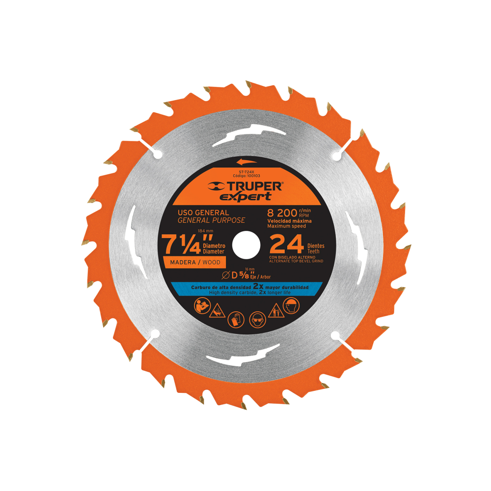Disco sierra 7-1/4' p/madera, 24 dientes centro 5/8', Expert ST-724X
