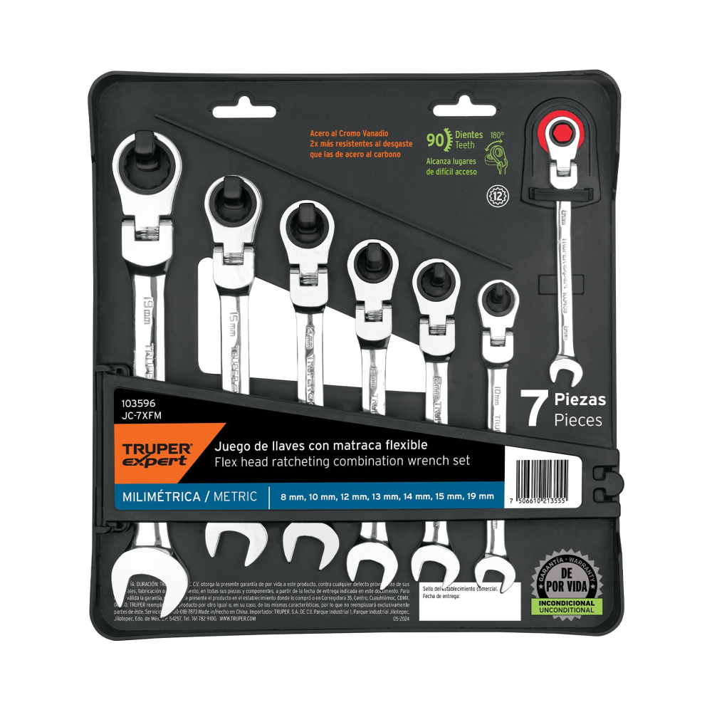 Juego de 7 llaves combinadas mm con matraca flexible JC-7XFM