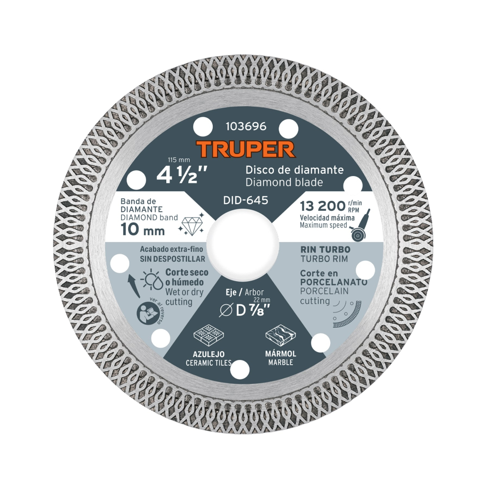 Disco de diamante 4 1/2', corte porcelanato, TRUPER DID-645