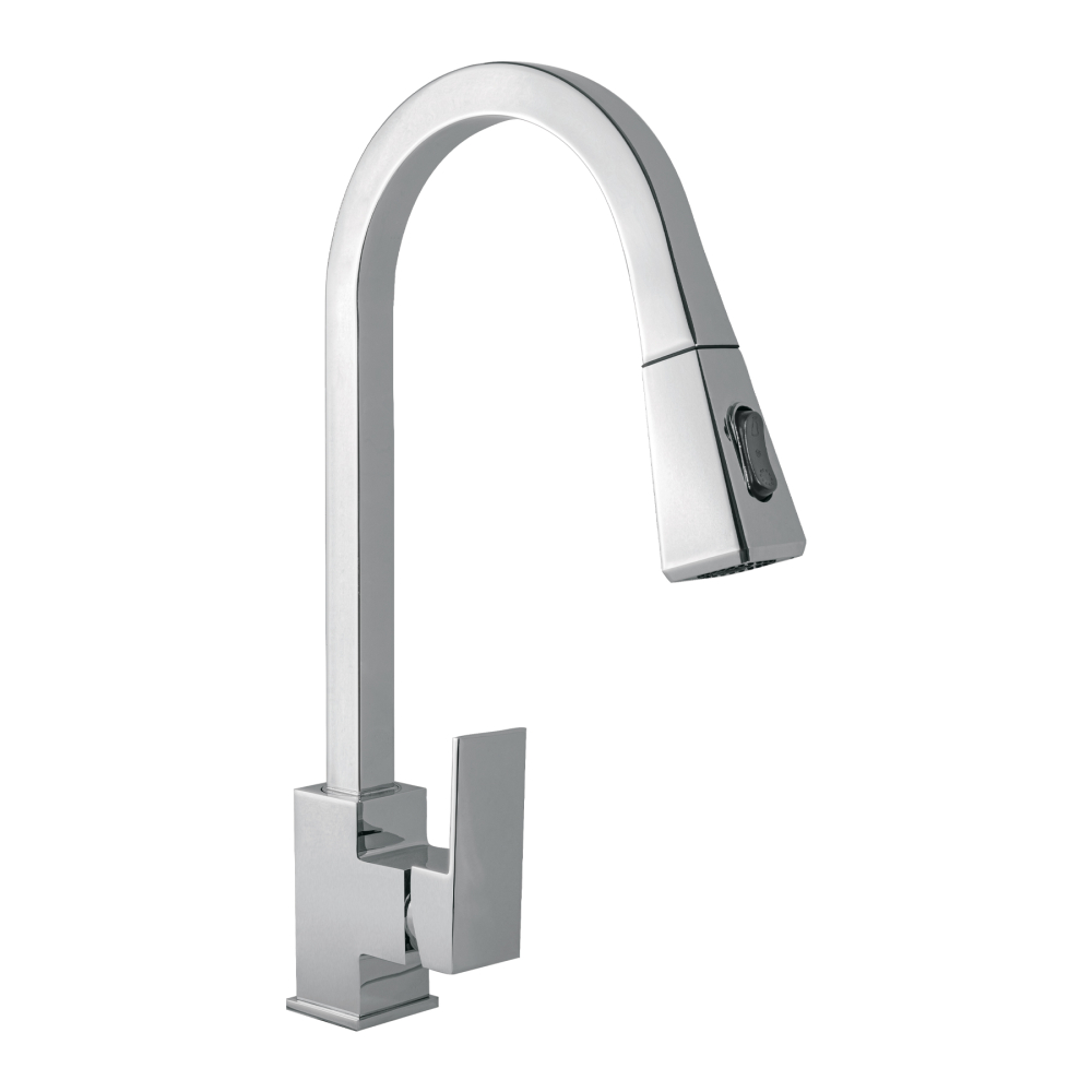 Monomando nariz retráctil para fregadero,cromo, FOSET KUBO KUF-82