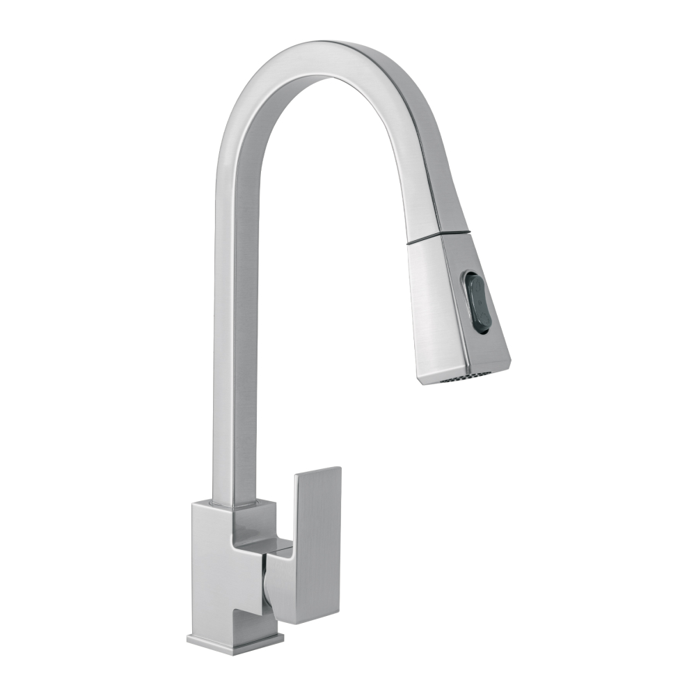 Monomando nariz retráctil para fregadero, satín, FOSET KUBO KUF-82N