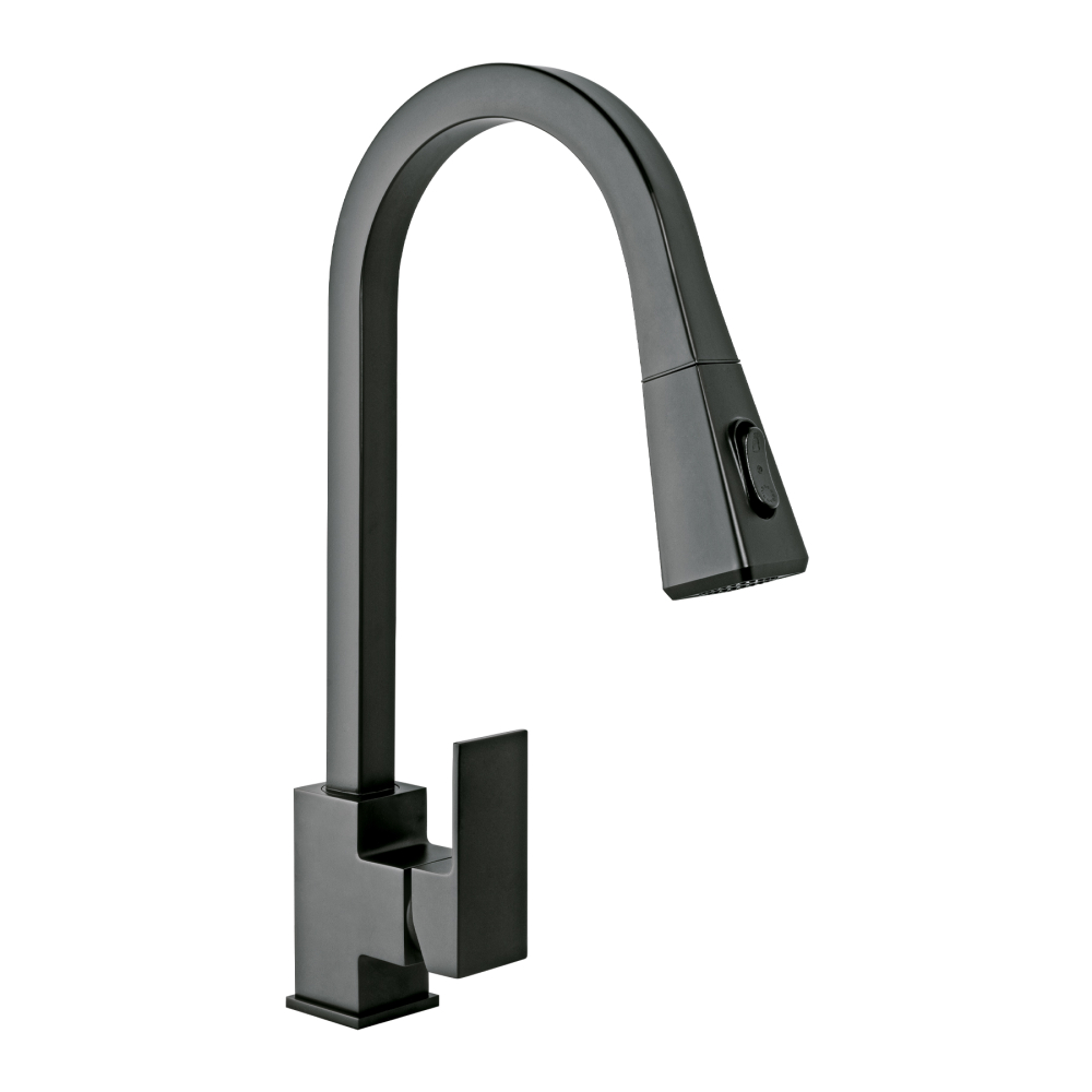 Monomando nariz retráctil para fregadero, negro, FOSET KUBO KUF-82M