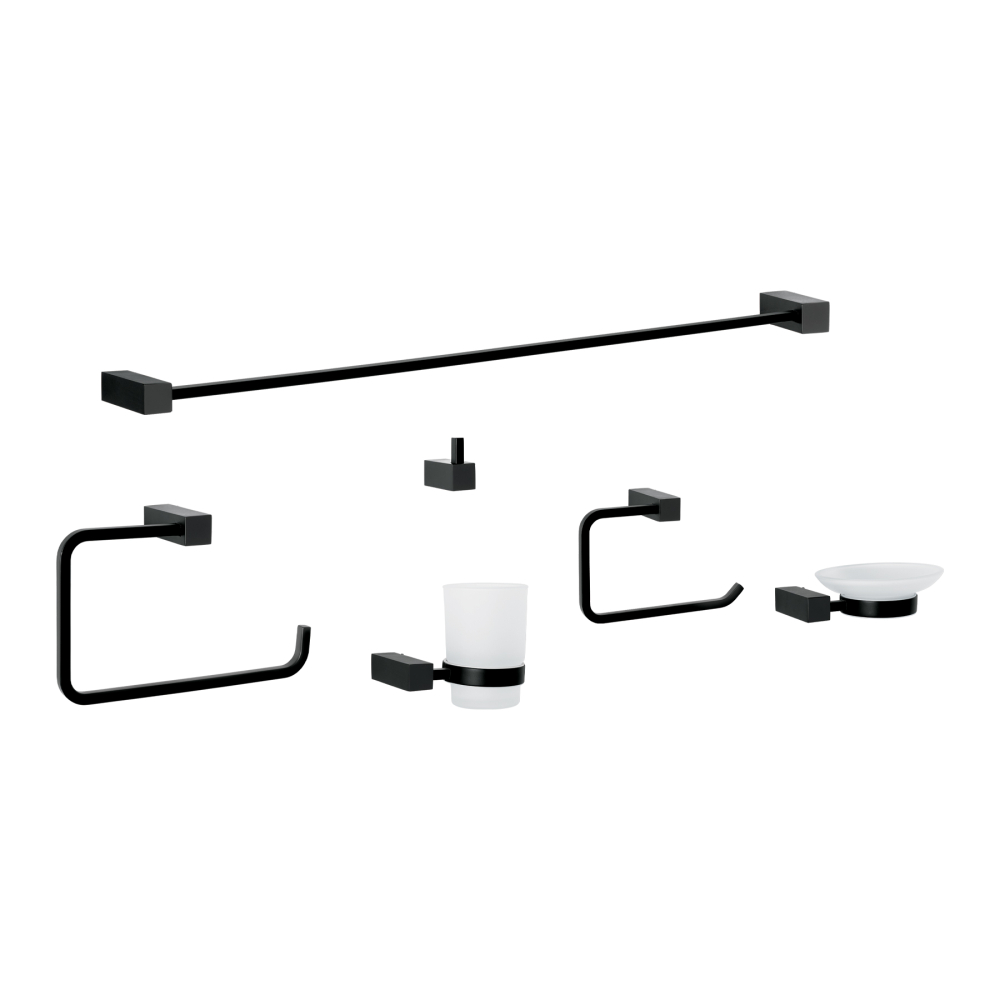 Juego de 6 accesorios para baño, negro, FOSET KUBO KUA-7000M