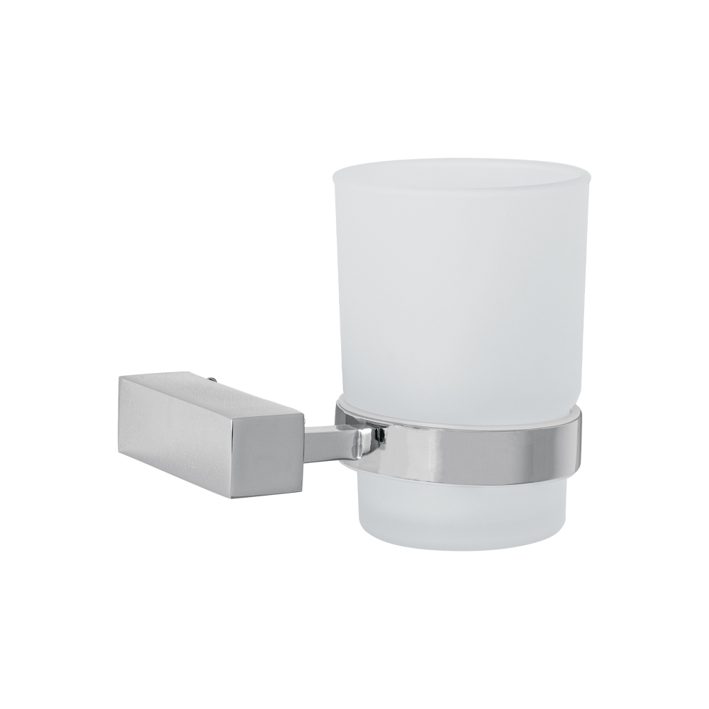 Portavaso cepillero con vaso de vidrio, cromo, FOSET KUBO KUA-71