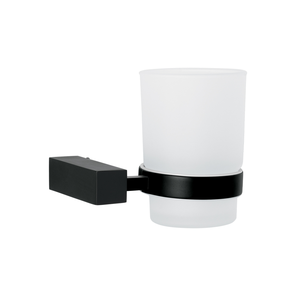 Portavaso cepillero con vaso de vidrio, negro, FOSET KUBO KUA-71M