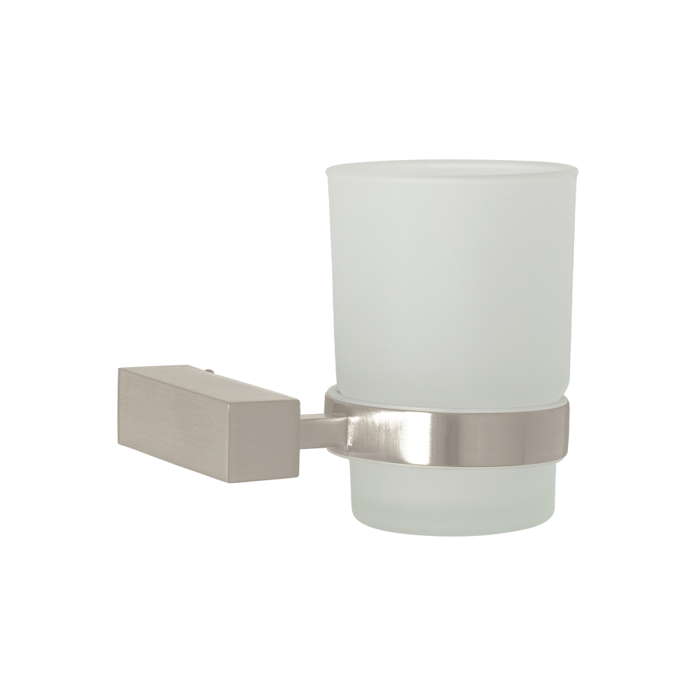 Portavaso cepillero con vaso de vidrio, satín, FOSET KUBO KUA-71N