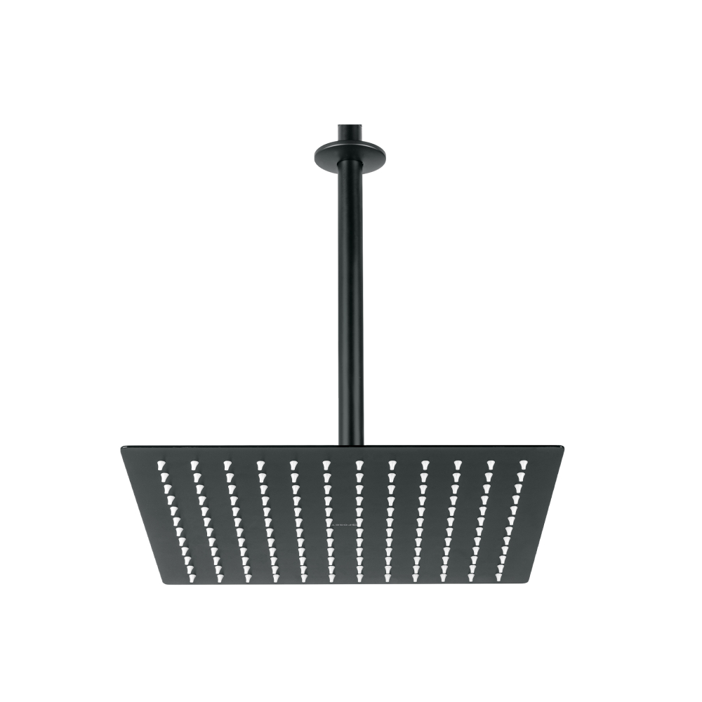 Regadera plato cuadrado 12' con brazo, negro, FOSET RIVIERA R-312M