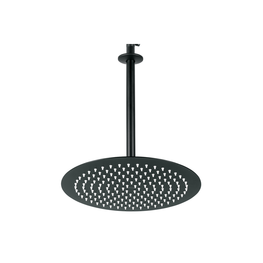 Regadera plato redondo 12' con brazo, negro, FOSET RIVIERA R-313M