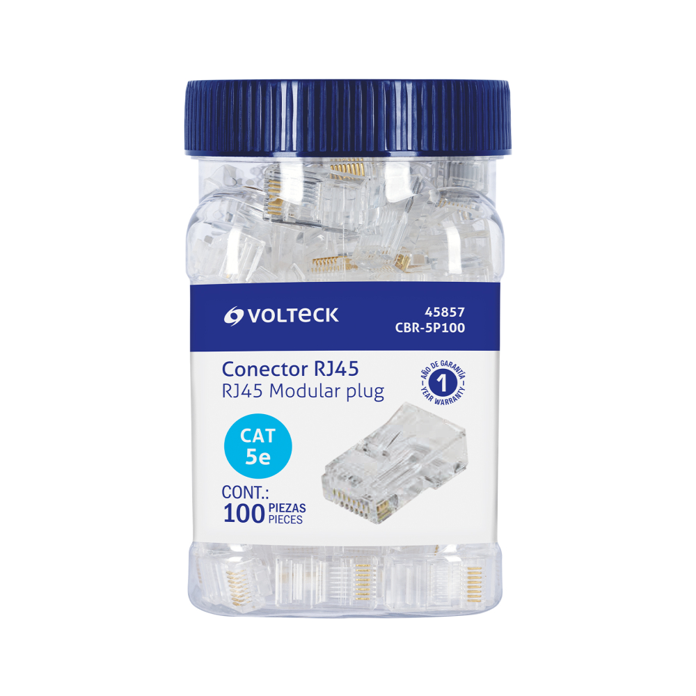 Plug RJ45 CAT5E, Bote con 100 piezas, VOLTECK CBR-5P100