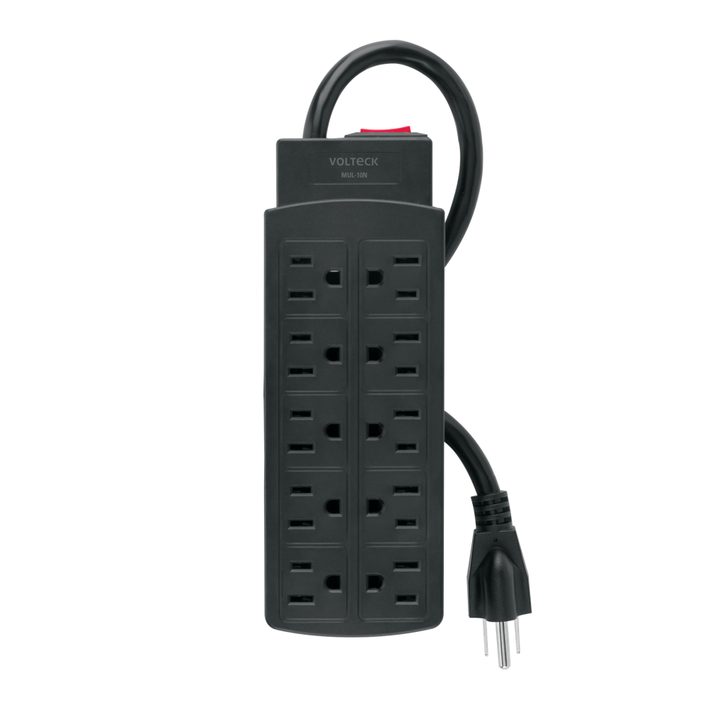 Multicontacto de uso rudo con 10 entradas, negro, VOLTECK MUL-10N