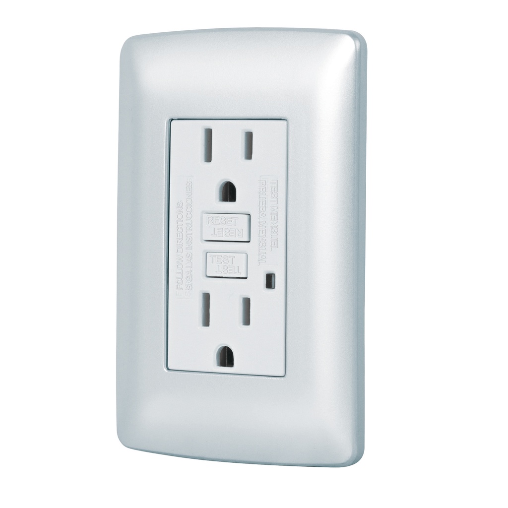 Contacto dúplex falla a tierra GFCI, plata, línea Italiana CODO-GFCIP