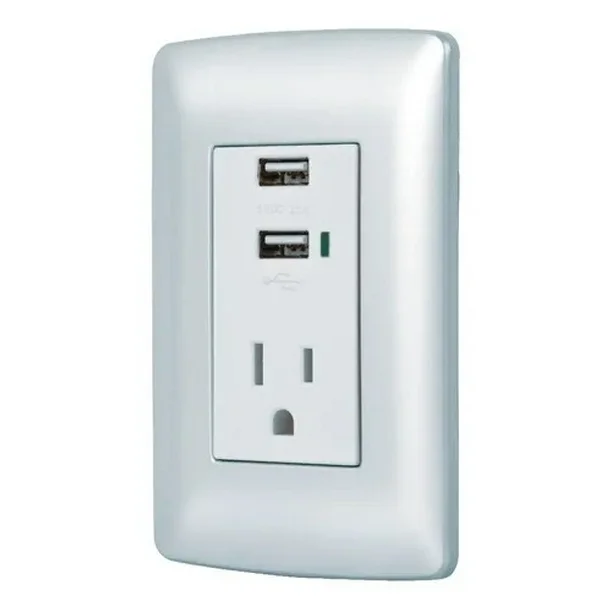 Contacto aterrizado + 2 puertos USB, plata, línea Italiana COUSB-IP