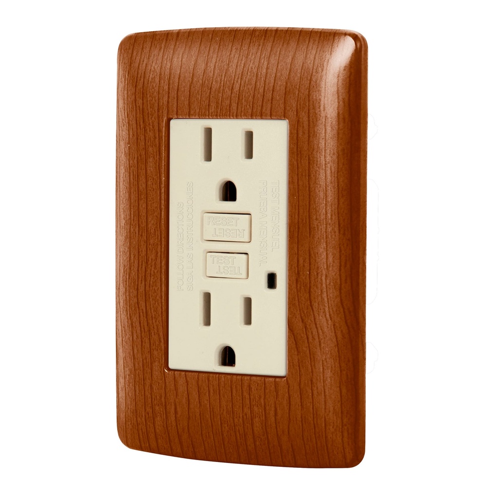 Contacto dúplex falla a tierra GFCI, madera, línea Italiana CODO-GFCIM