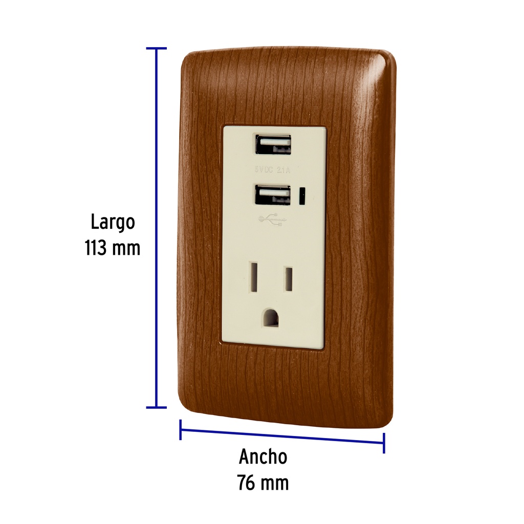 Contacto aterrizado + 2 puertos USB, madera, línea Italiana COUSB-IM