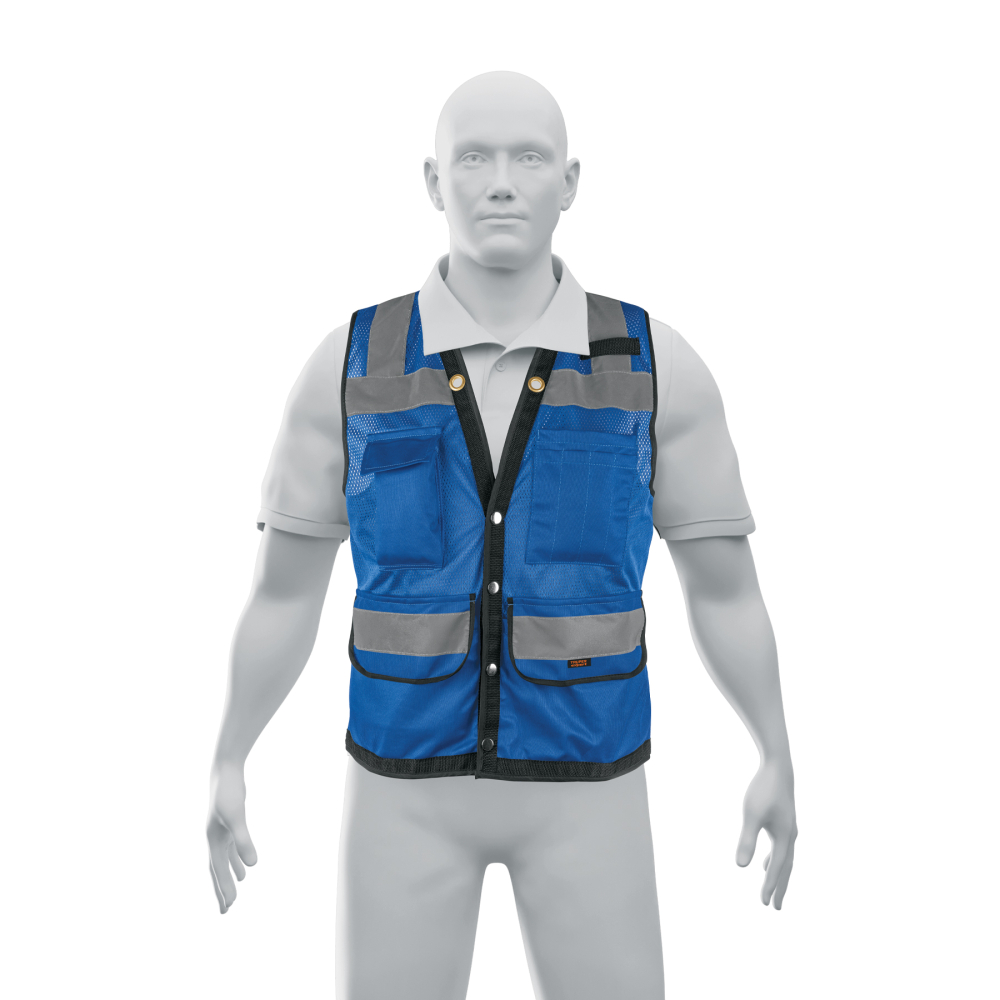 Chaleco seguridad reforzado azul con bolsas, M, EXPERT CHS-800A-M