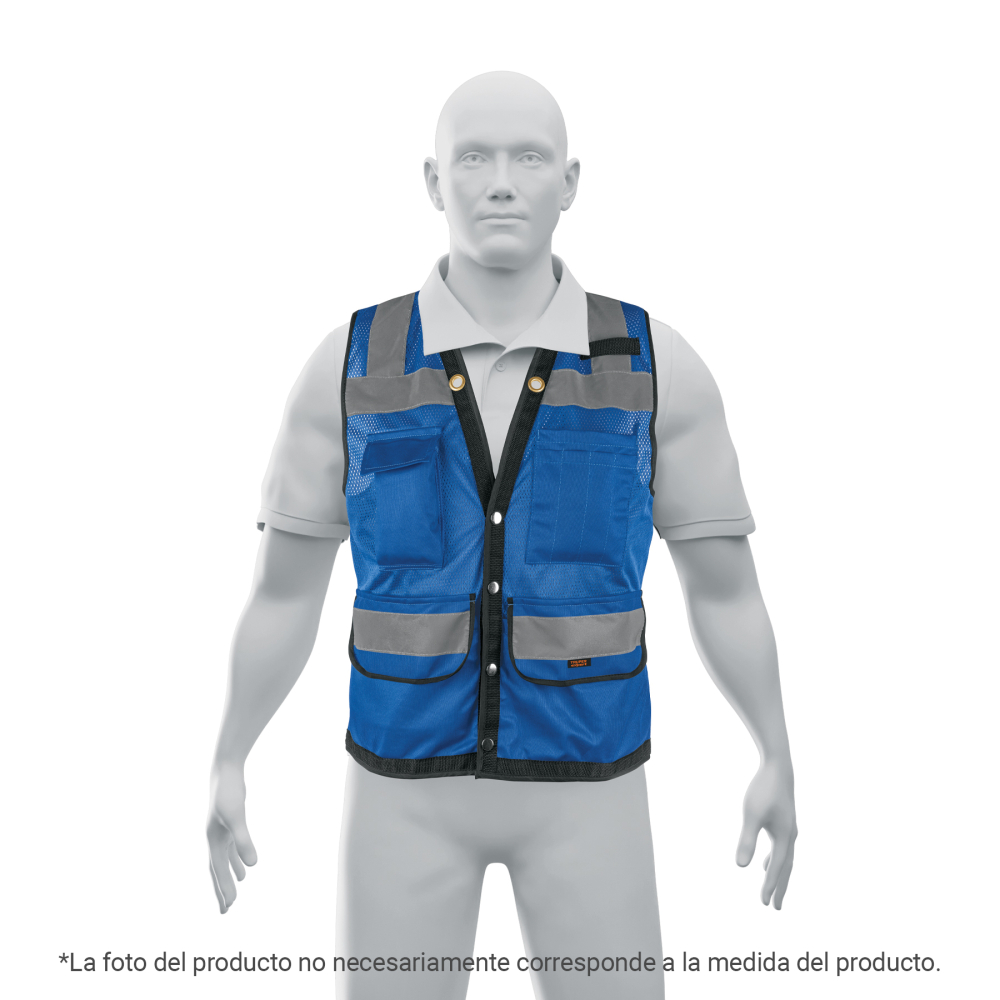Chaleco seguridad reforzado azul con bolsas, G, EXPERT CHS-800A-L