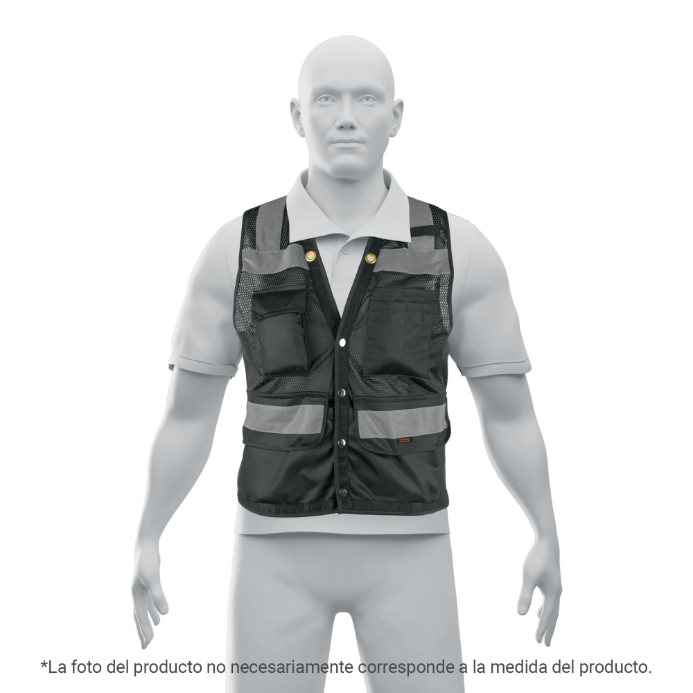 Chaleco seguridad reforzado negro con bolsas, EG, EXPERT CHS-800NE-XL