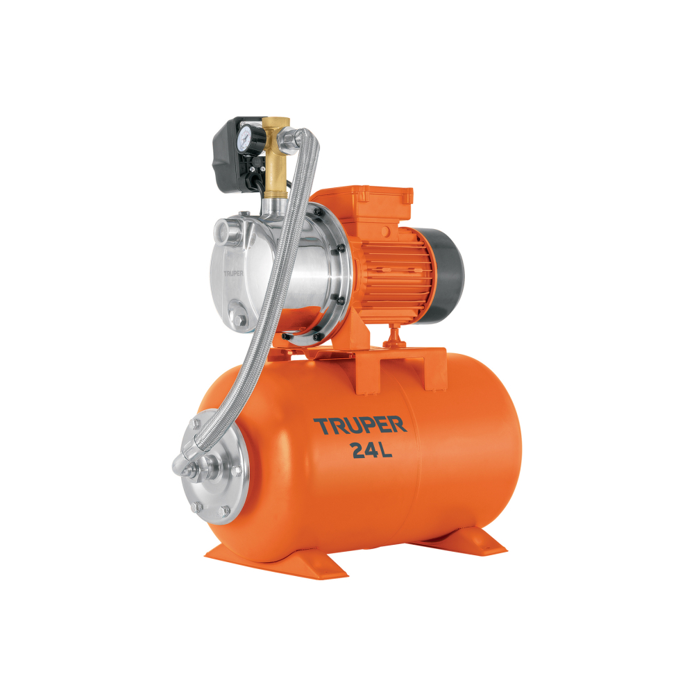 Equipo hidroneumático 24L, jet inoxidable 3/4 HP, TRUPER HIDR-3/4X24