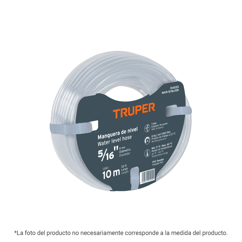 Manguera de Nivel, 3/8', rollo de 10m, TRUPER MAN-3/8X10N