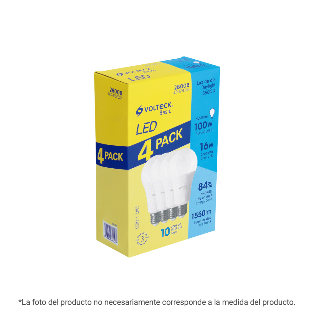 Pack 4 focos LED 18W (125W) A25, 6500K fría, 1800 lm, BASIC LED-150FBX4