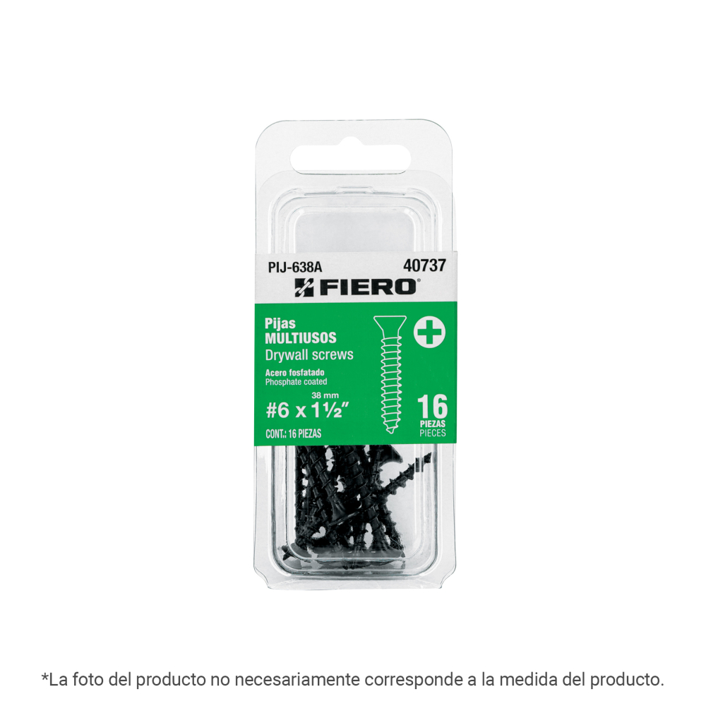 Blíster 10 pijas#10 x 1-1/2'cabeza plana phillips multiusos PIJ-1038A