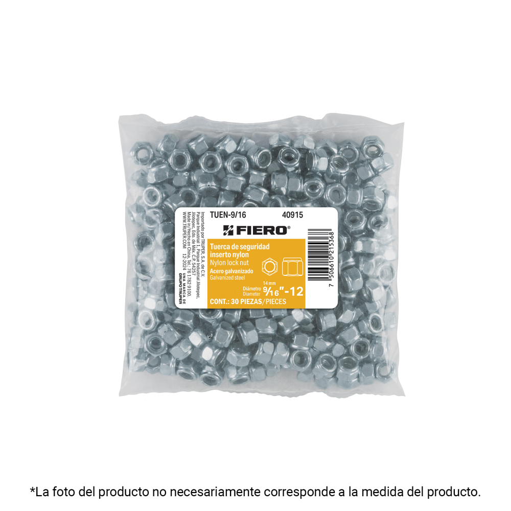 Bolsa con 60 tuercas de seguridad, 7/16' , FIERO TUEN-7/16