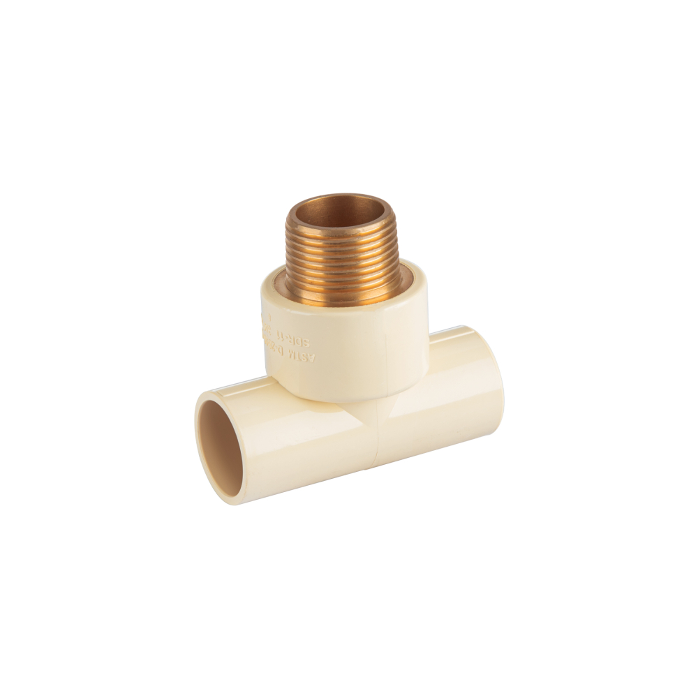 Tee de CPVC 3/4' rosca central macho inserto latón, FOSET CPVC-714