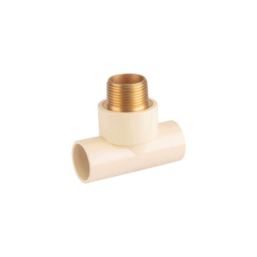 Tee de CPVC 1' rosca central macho inserto latón, FOSET CPVC-715