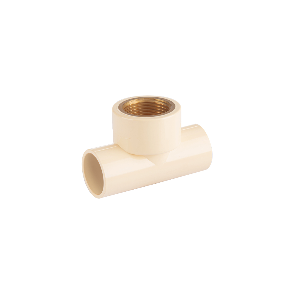 Tee de CPVC 1' rosca central hembra inserto latón, FOSET CPVC-705